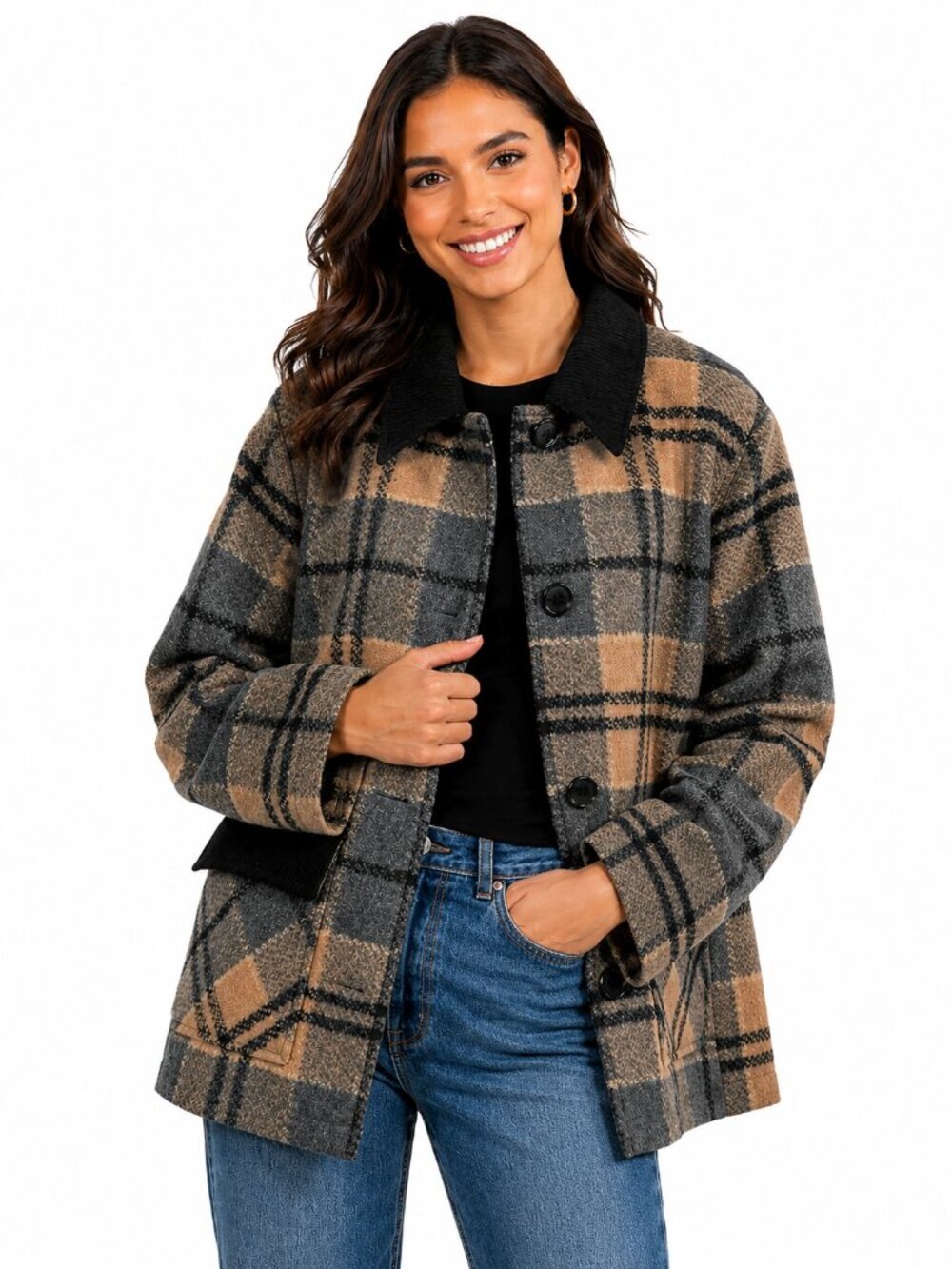 Pendleton Womens Barn Coat XL Tan Plaid Wool Blend Button Front Pockets Jacket - Picture 2 of 5